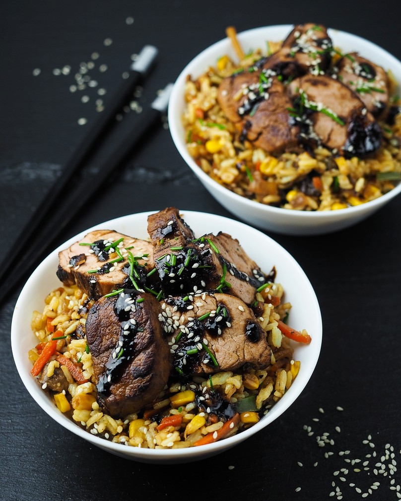 Polędwica wieprzowa z ryżem w sosie teriyaki